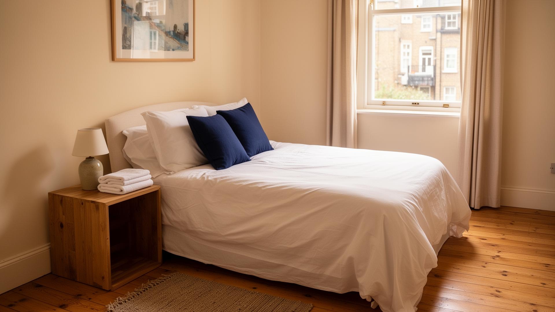 A warm guest bedroom in a real home