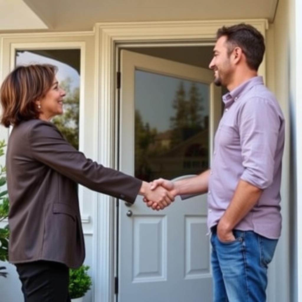 A host welcoming a guest at the front door