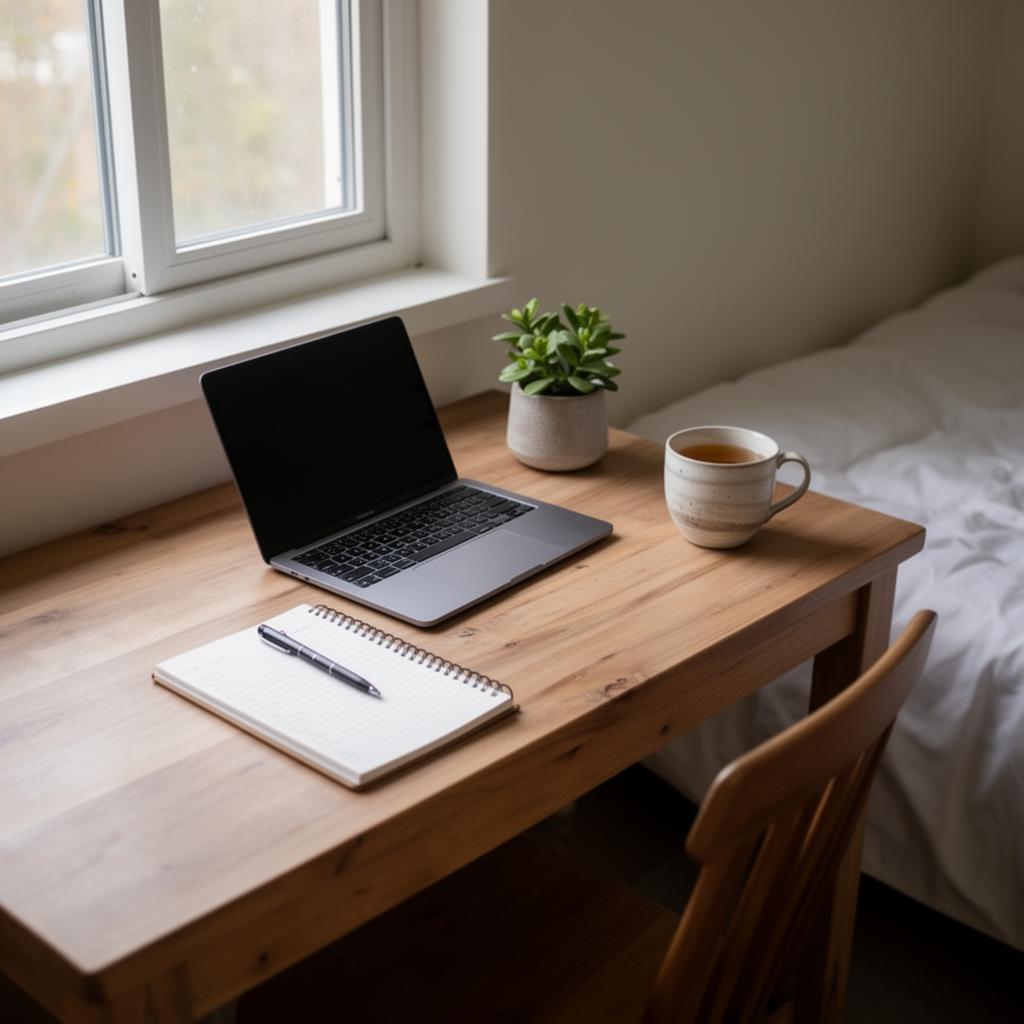A quiet workspace in a guest bedroom